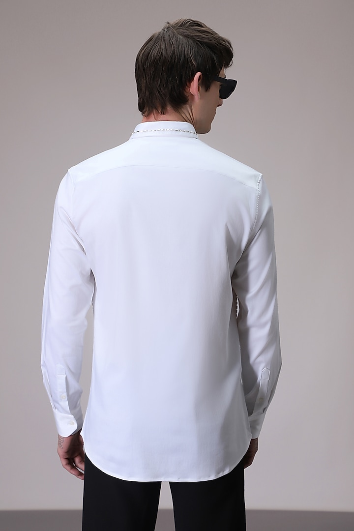 White Cotton Satin Hand Embroidered Summer Shirt by Komal Kothari at Pernia's Pop Up Shop
