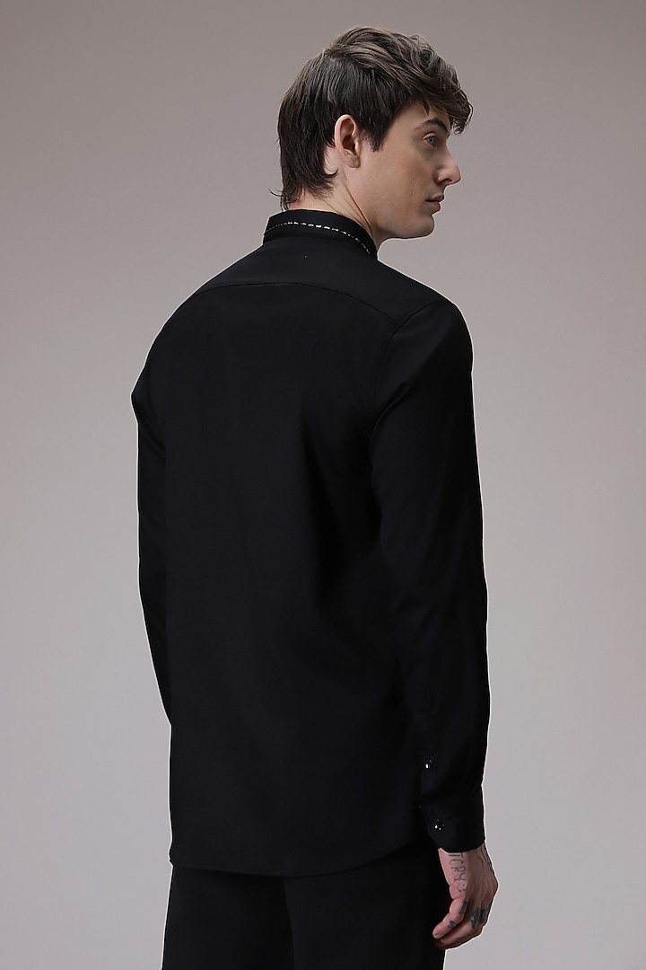 Black Cotton Satin Hand Embroidered Summer Shirt by Komal Kothari at Pernia's Pop Up Shop