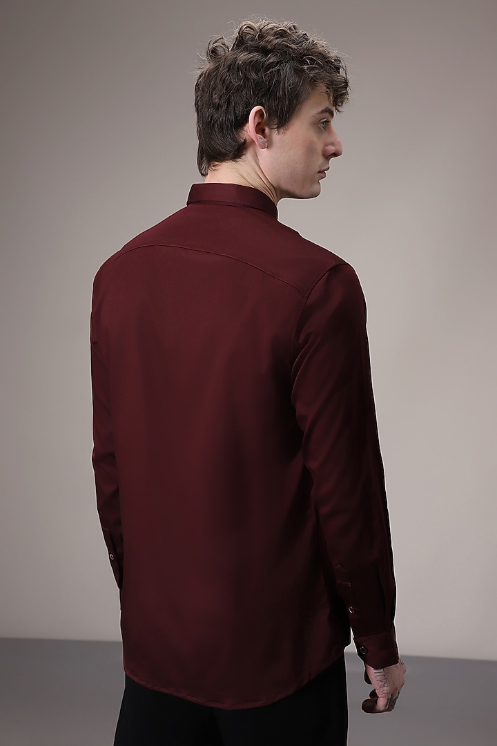 Burgundy Cotton Satin Hand Embroidered Summer Shirt by Komal Kothari at Pernia's Pop Up Shop