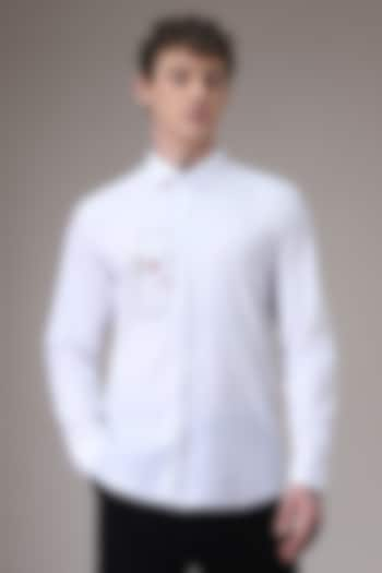 White Cotton Satin Hand Embroidered Shirt by Komal Kothari at Pernia's Pop Up Shop