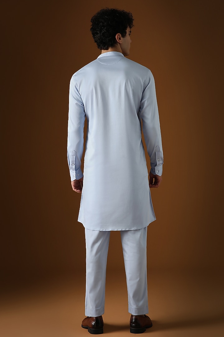 Powder Blue Cotton Hand Embroidered Kurta Set by Komal Kothari at Pernia's Pop Up Shop