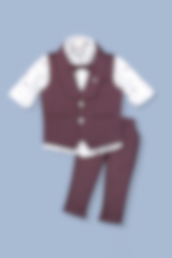 Purple Knit Waistcoat Set For Boys by Kokoons at Pernia's Pop Up Shop
