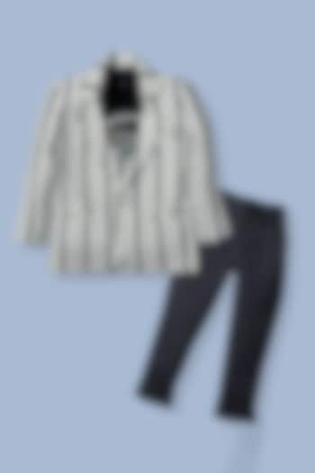 White Knit Blazer Set For Boys by Kokoons