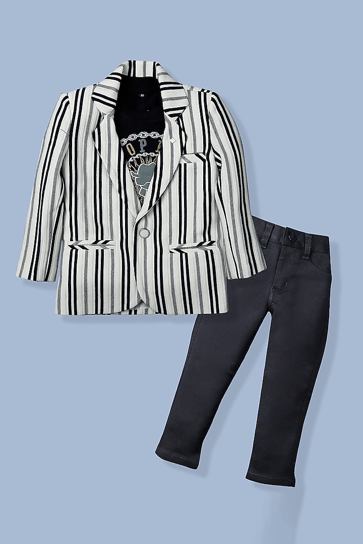 White Knit Blazer Set For Boys by Kokoons