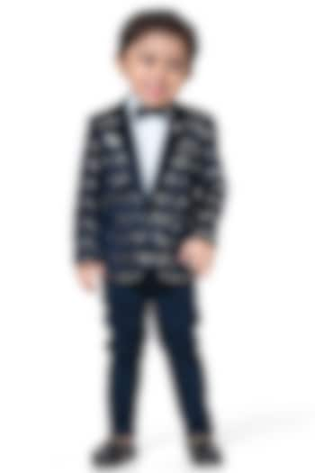 Navy Blue Velvet Sequin Blazer Set For Boys by Kokoons at Pernia's Pop Up Shop