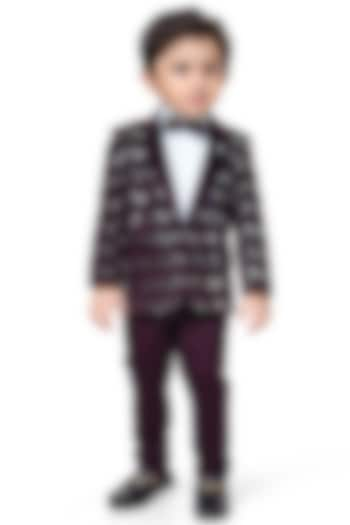 Wine Velvet Sequin Blazer Set For Boys by Kokoons at Pernia's Pop Up Shop