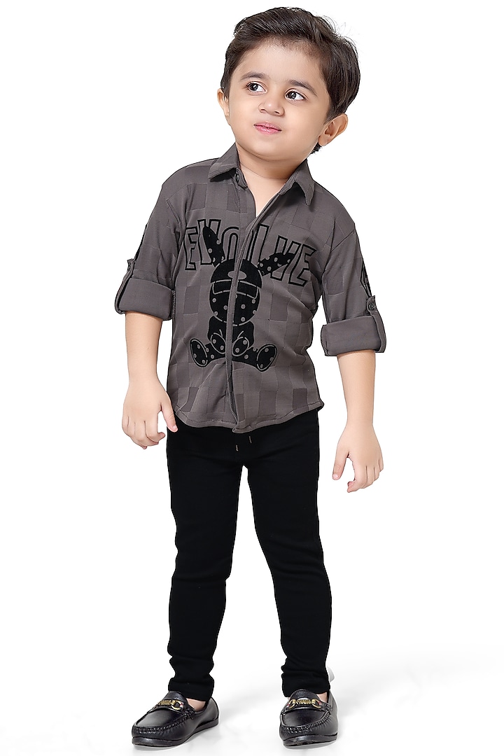 Black Cotton Mix Pant Set For Boys by Kokoons