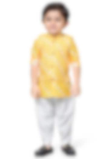 Yellow Cotton Mix Printed Nehru Jacket Set For Boys by Kokoons at Pernia's Pop Up Shop