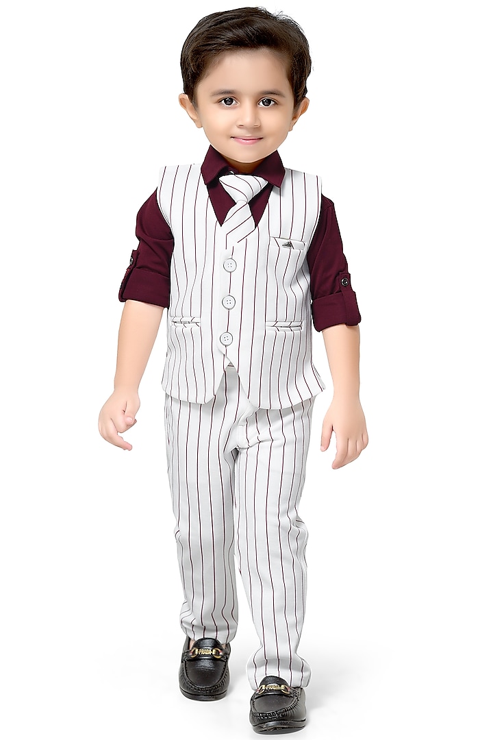 White Knitted Cotton Waistcoat Set For Boys by Kokoons at Pernia's Pop Up Shop