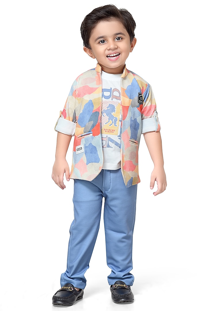 Multi-Colored Cotton Mix Patch Jacket Set For Boys by Kokoons at Pernia's Pop Up Shop