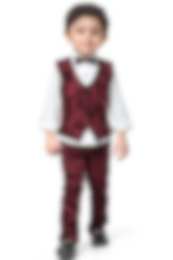 Maroon Knitted Cotton Waistcoat Set For Boys by Kokoons at Pernia's Pop Up Shop