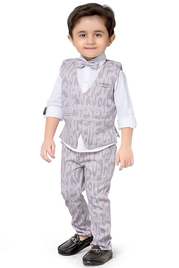 Purple Knitted Cotton Waistcoat Set For Boys by Kokoons at Pernia's Pop Up Shop