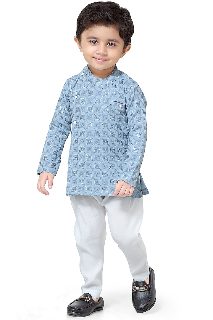 Grey Viscose Mix Kurta Set For Boys by Kokoons at Pernia's Pop Up Shop