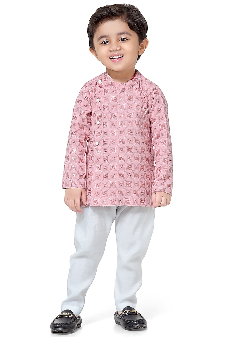 Peach Viscose Mix Kurta Set For Boys by Kokoons at Pernia's Pop Up Shop