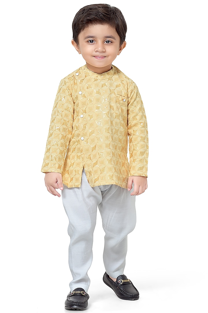 Yellow Viscose Mix Kurta Set For Boys by Kokoons at Pernia's Pop Up Shop