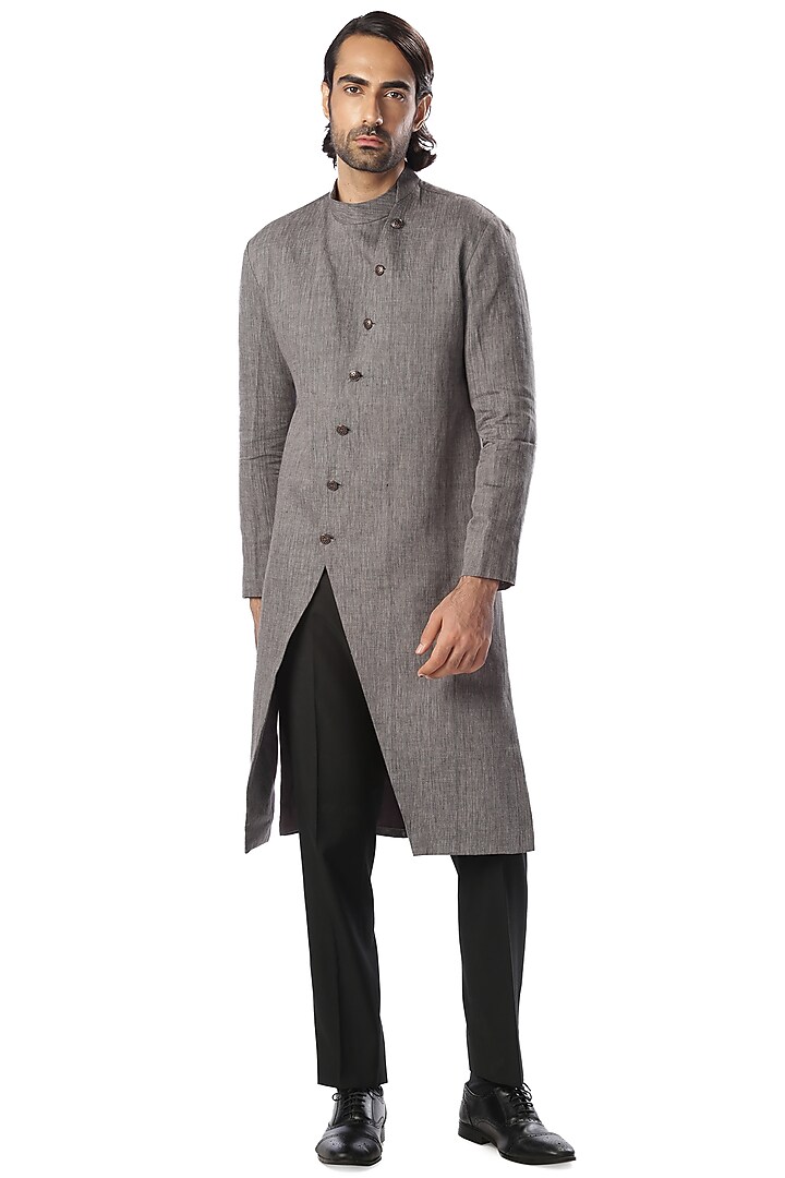 Black & White Melange Jacket Kurta Set by Kommal Sood at Pernia's Pop Up Shop