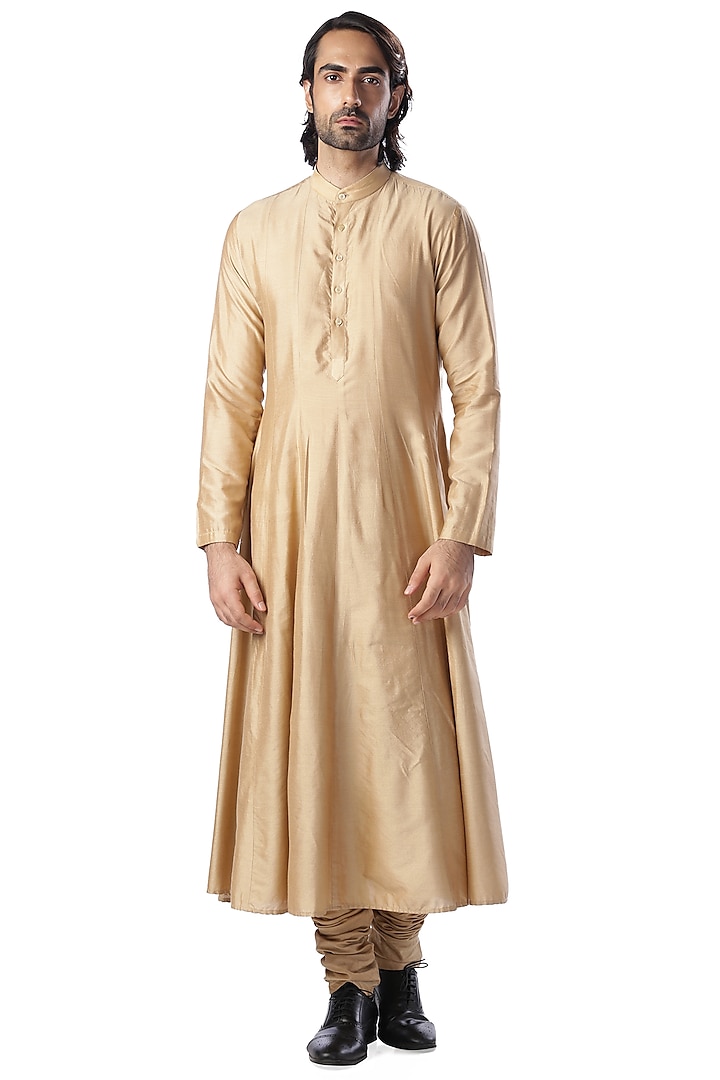 Golden Beige Anarkali Kurta Set by Kommal Sood at Pernia's Pop Up Shop