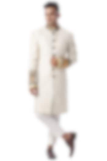 White Machine Embroidered Wedding Sherwani Set by Kommal Sood at Pernia's Pop Up Shop