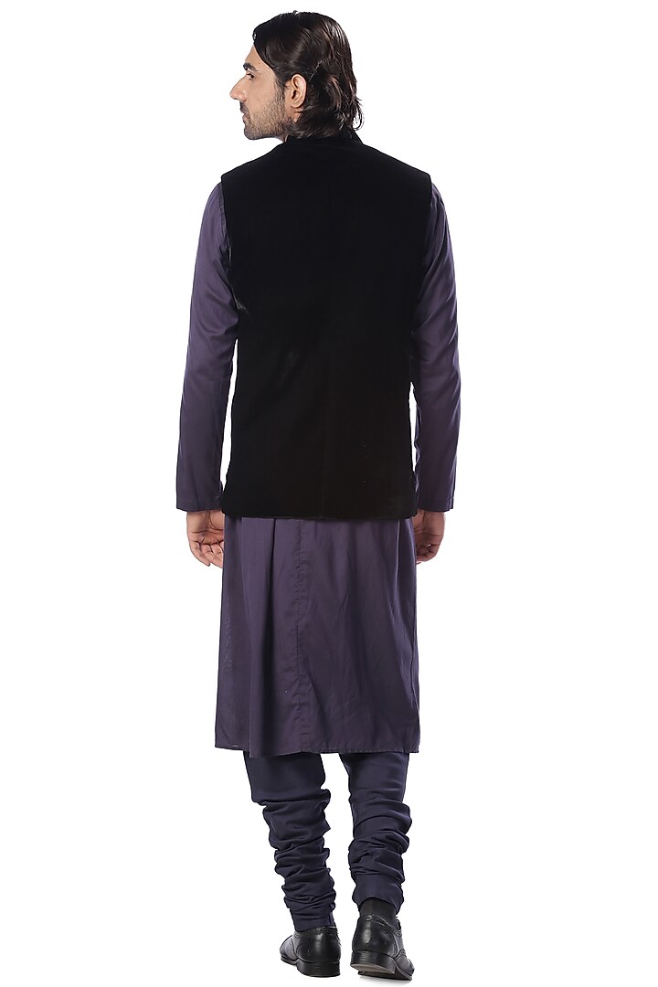 Navy Blue Anarkali Kurta Set With Bundi Jacket by Kommal Sood at Pernia's Pop Up Shop