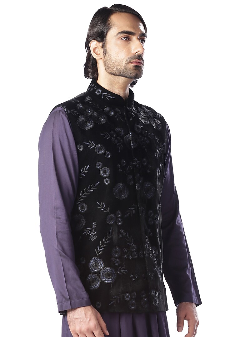 Navy Blue Anarkali Kurta Set With Bundi Jacket by Kommal Sood at Pernia's Pop Up Shop