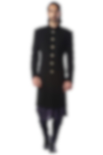 Navy Blue Achkan Wedding Sherwani Set by Kommal Sood at Pernia's Pop Up Shop