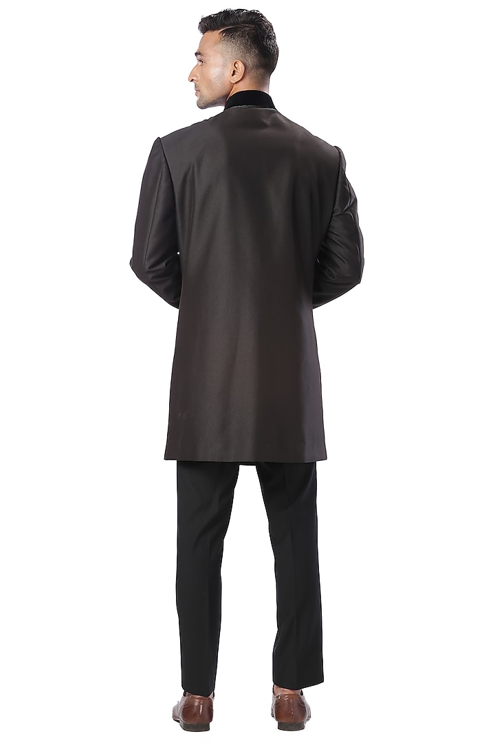 Black Cupro Achkan Wedding Sherwani Set by Kommal Sood at Pernia's Pop Up Shop
