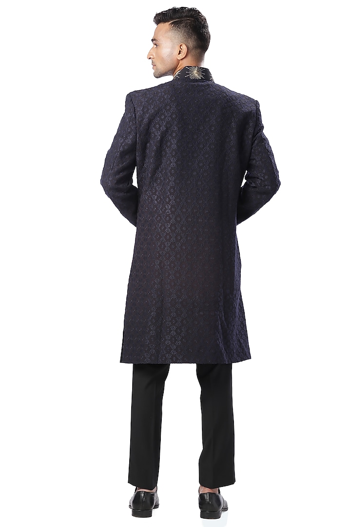 Black Embroidered Achkan Wedding Sherwani Set by Kommal Sood at Pernia's Pop Up Shop