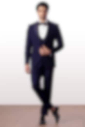 Black Terry Rayon Tuxedo Suit Set by Kommal Sood