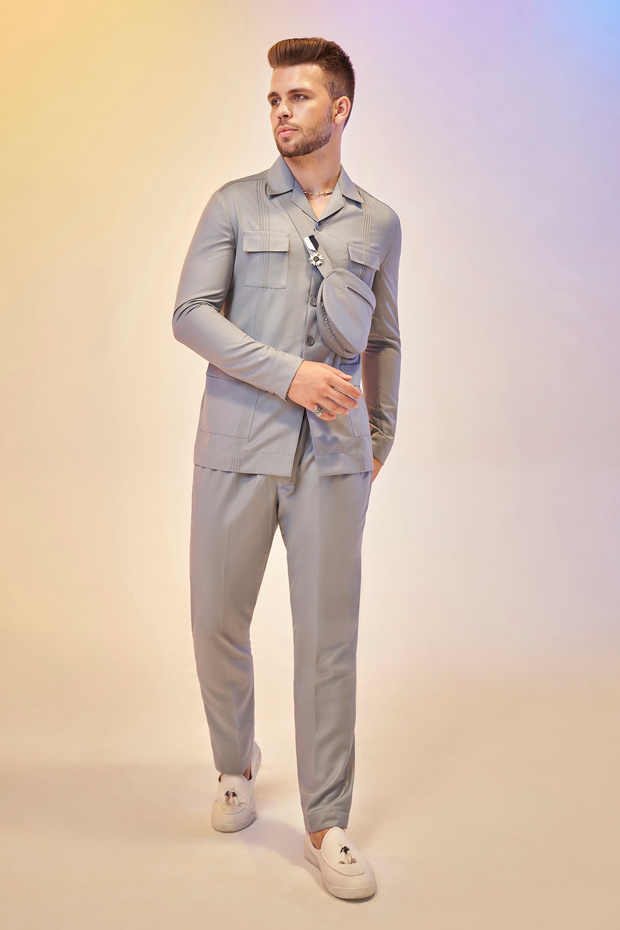 Frost Grey Cotton Pant Set by KORA BY NILESH MITESH at