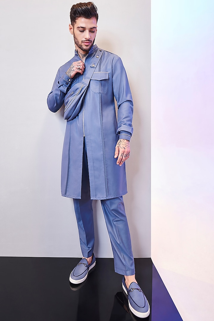 Ultramarine Blue Terry Rayon Kurta Set by KORA BY NILESH MITESH