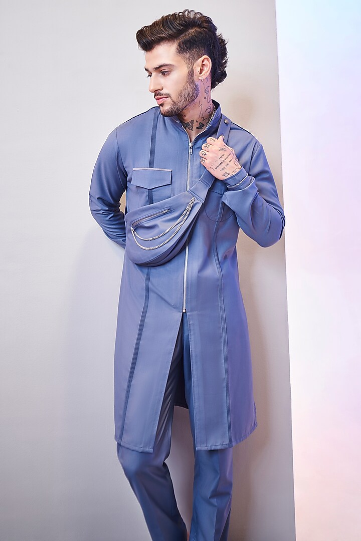 Ultramarine Blue Terry Rayon Kurta Set by KORA BY NILESH MITESH at Pernia's Pop Up Shop