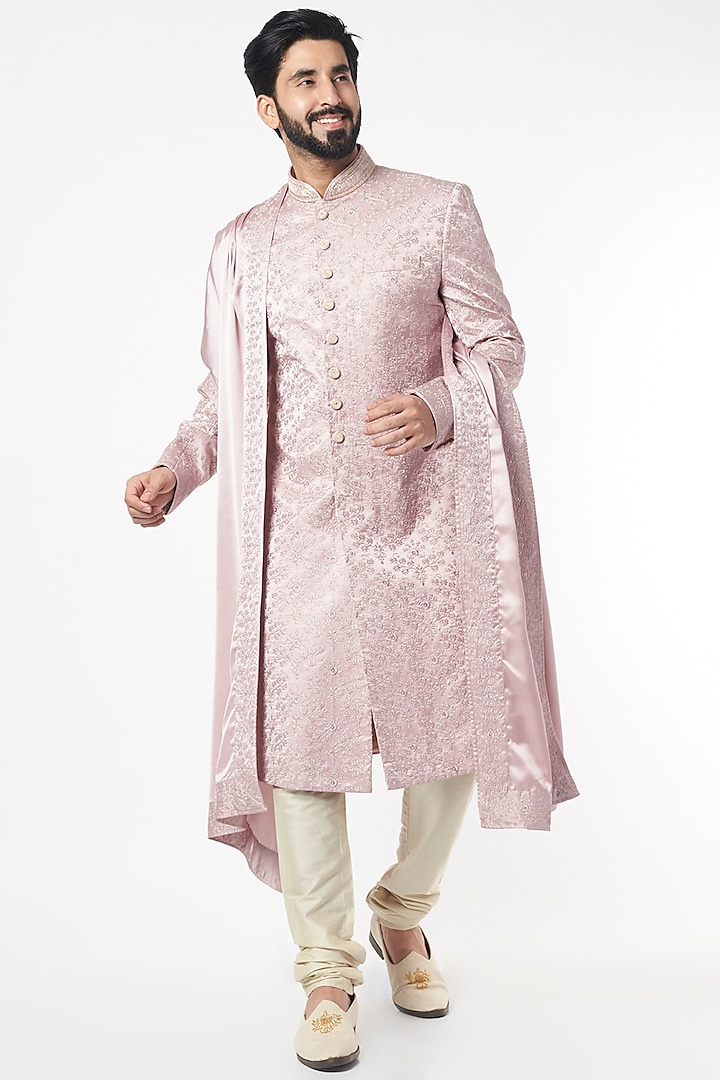 Lilac Embroidered Sherwani Set by KORA BY NILESH MITESH