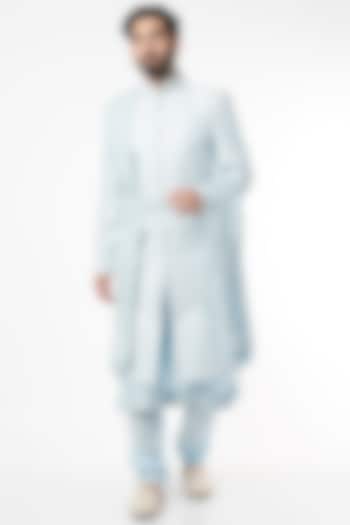 Powder Blue Embroidered Sherwani Set by KORA BY NILESH MITESH