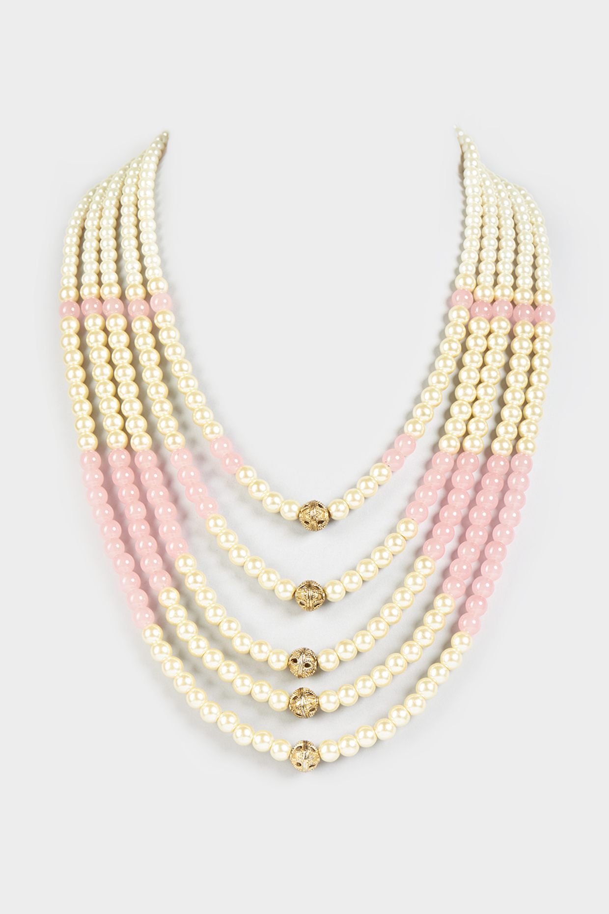 Cream & Pink Moti Mala by KORA BY NILESH MITESH at Pernia's Pop Up Shop