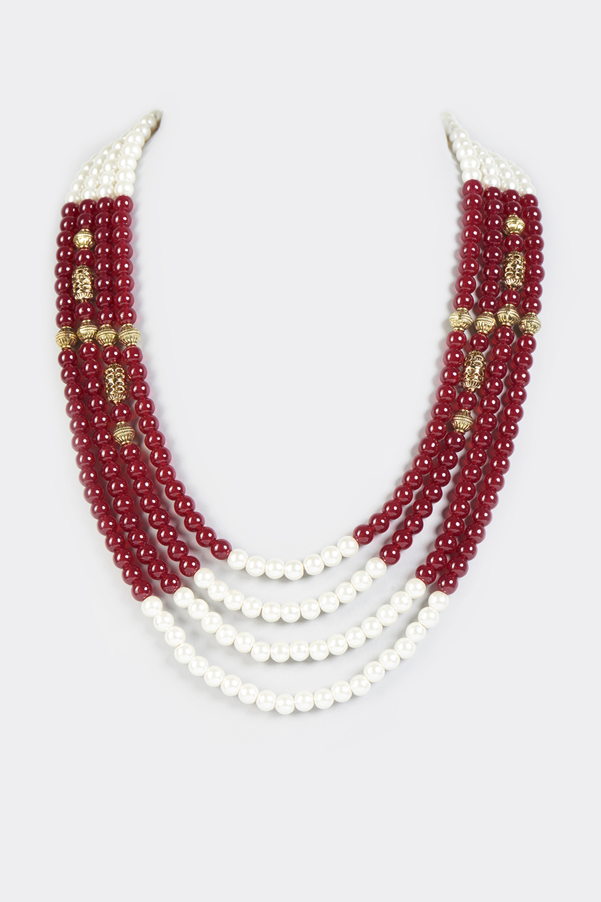 Maroon & White Moti Mala by KORA BY NILESH MITESH at Pernia's Pop Up Shop