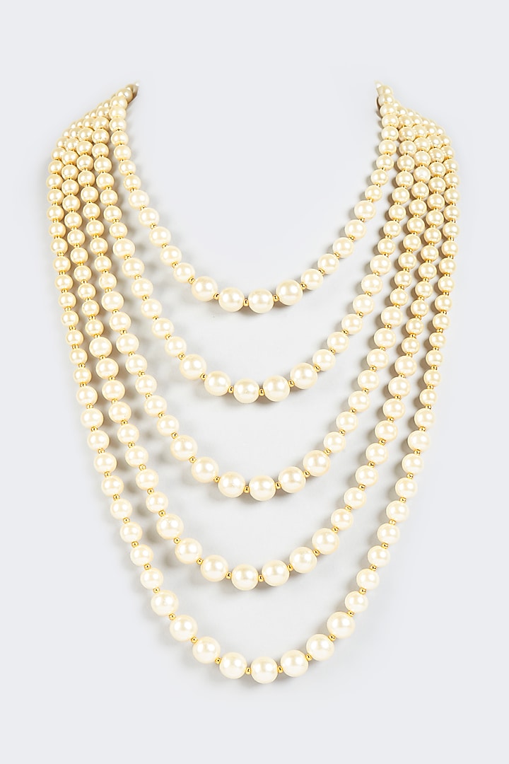 Cream Mala With Pearls by KORA BY NILESH MITESH