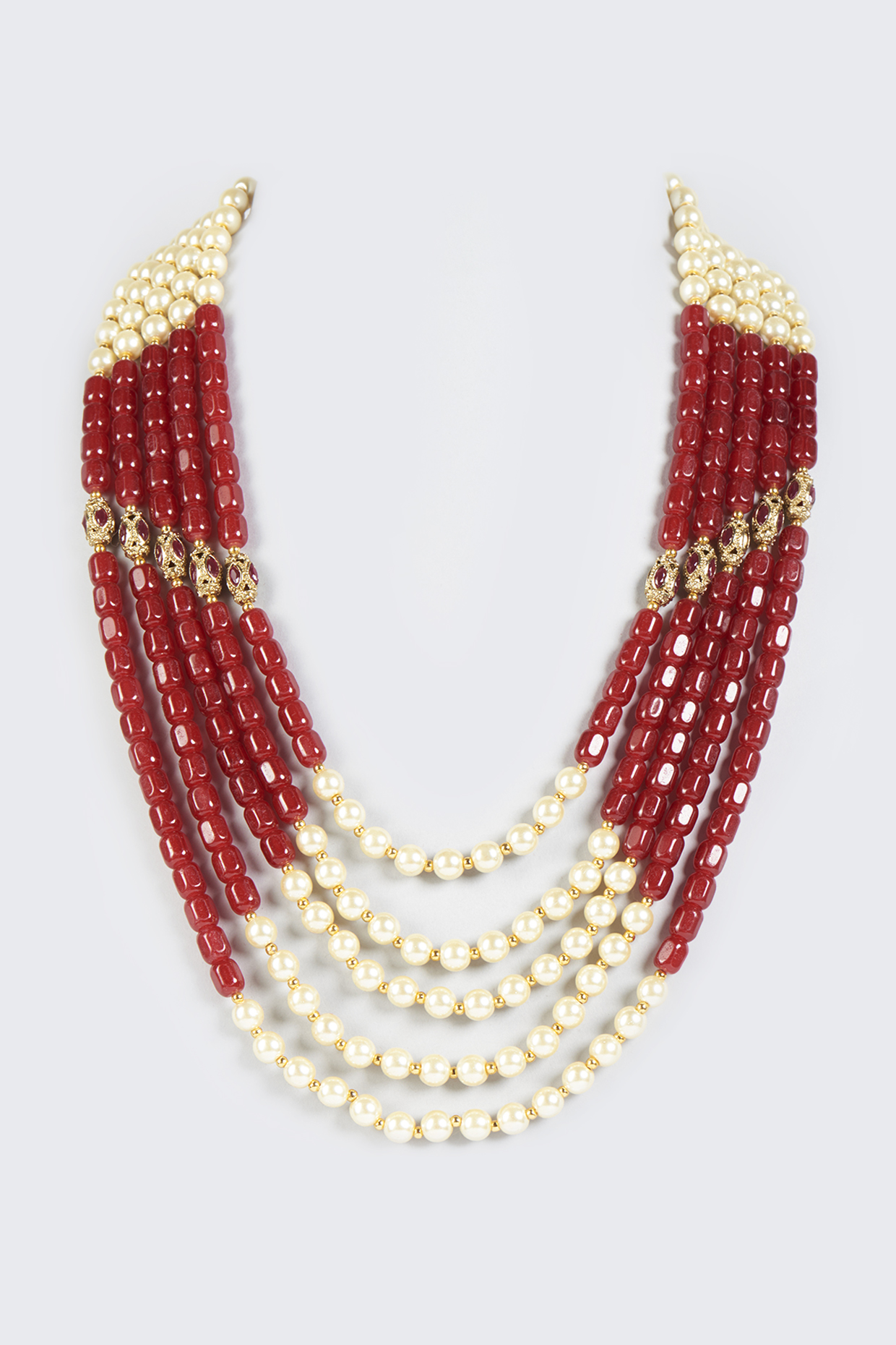 Maroon & Cream Moti Mala by KORA BY NILESH MITESH at Pernia's Pop Up Shop