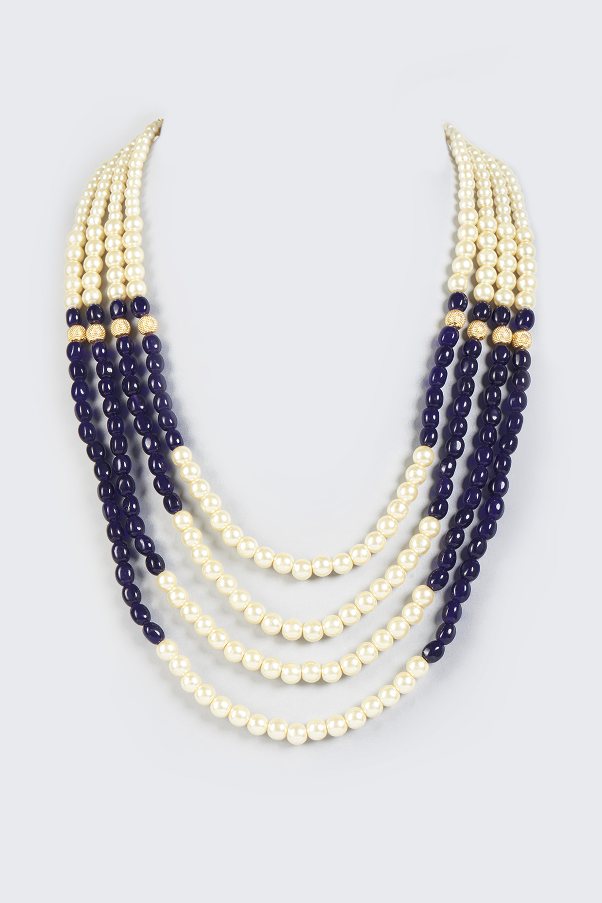 Cream & Navy Moti Mala by KORA BY NILESH MITESH at Pernia's Pop Up Shop