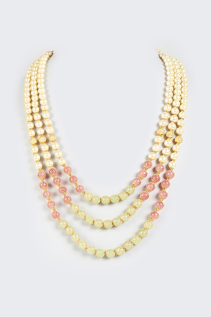 Peach & Pista Moti Mala by KORA BY NILESH MITESH at Pernia's Pop Up Shop