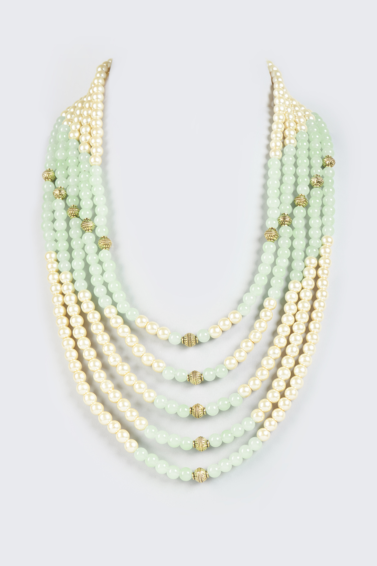 Aqua & Cream Layered Mala by KORA BY NILESH MITESH at Pernia's Pop Up Shop