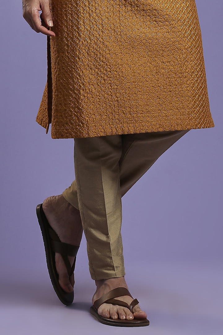 Mustard Embroidered Kurta Set by KORA BY NILESH MITESH at Pernia's Pop Up Shop
