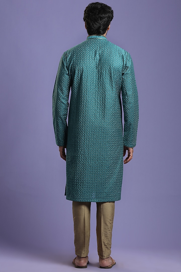 Rama Green Embroidered Kurta Set by KORA BY NILESH MITESH at Pernia's Pop Up Shop