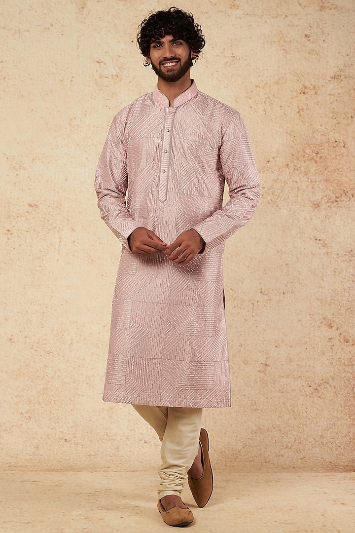 Pastel Pink Embellished Kurta Set by KORA BY NILESH MITESH