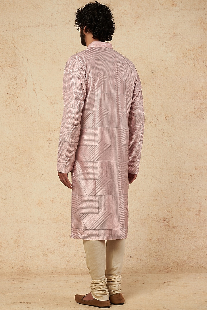 Pastel Pink Embellished Kurta Set by KORA BY NILESH MITESH at Pernia's Pop Up Shop