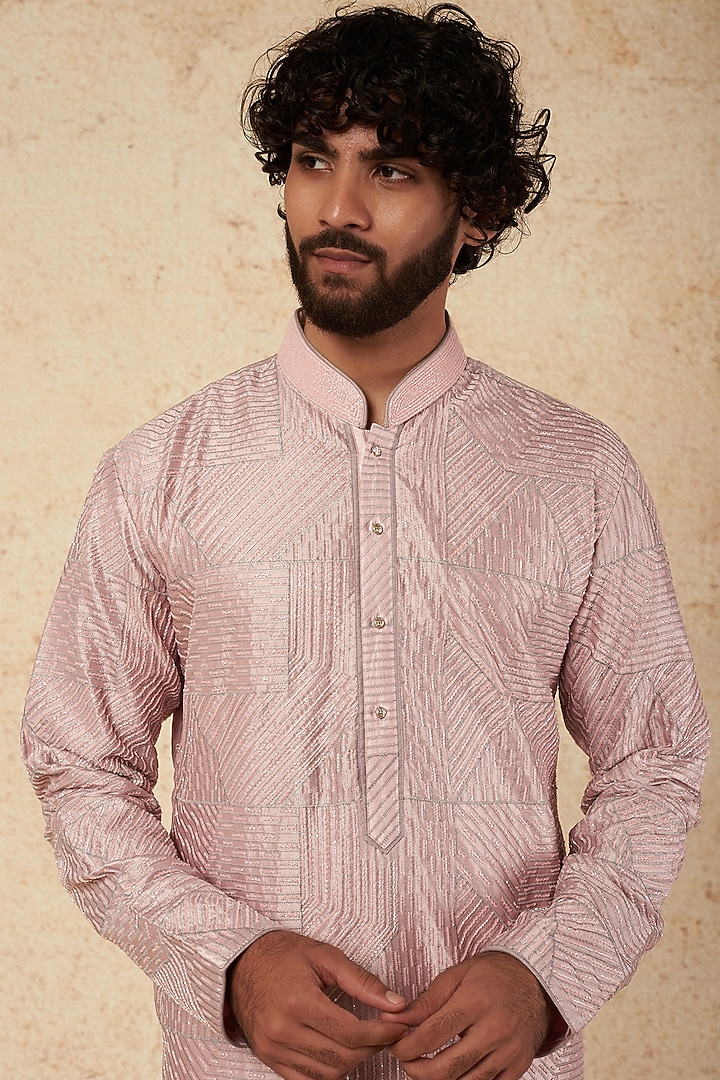 Pastel Pink Embellished Kurta Set by KORA BY NILESH MITESH at Pernia's Pop Up Shop