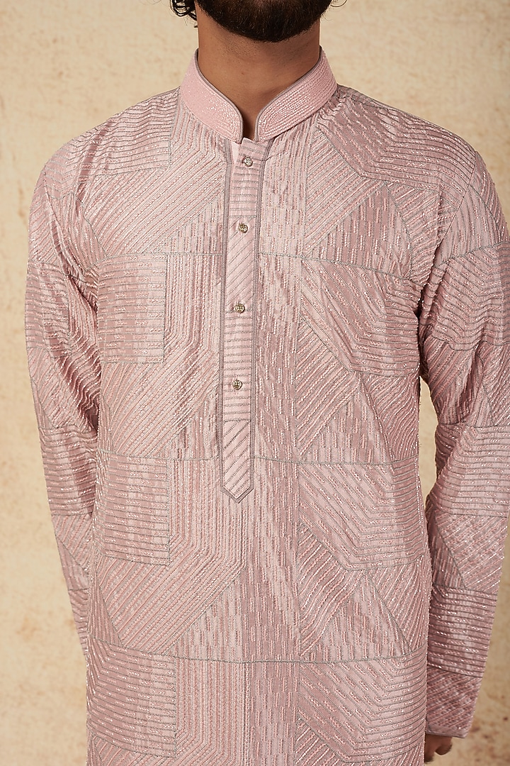Pastel Pink Embellished Kurta Set by KORA BY NILESH MITESH at Pernia's Pop Up Shop