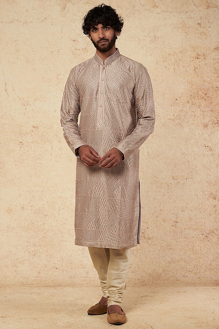 Grey Embellished Kurta Set by KORA BY NILESH MITESH