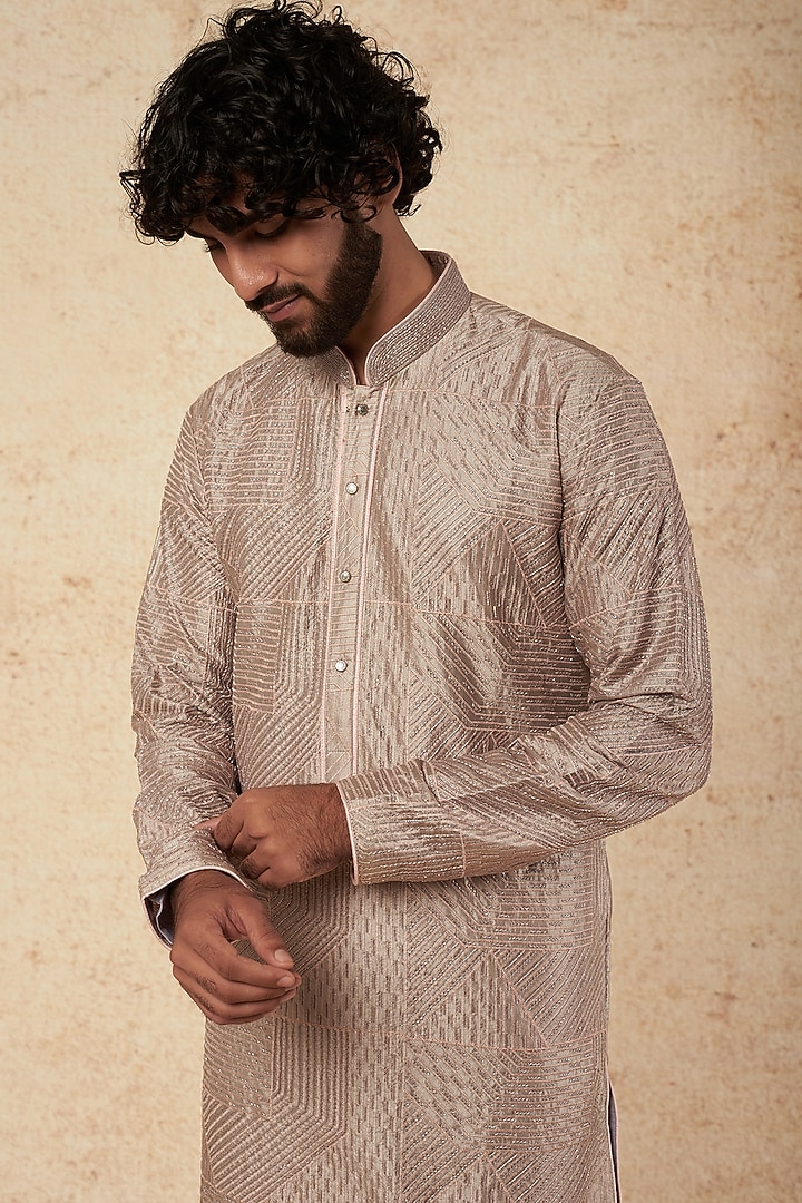 Grey Embellished Kurta Set by KORA BY NILESH MITESH at Pernia's Pop Up Shop
