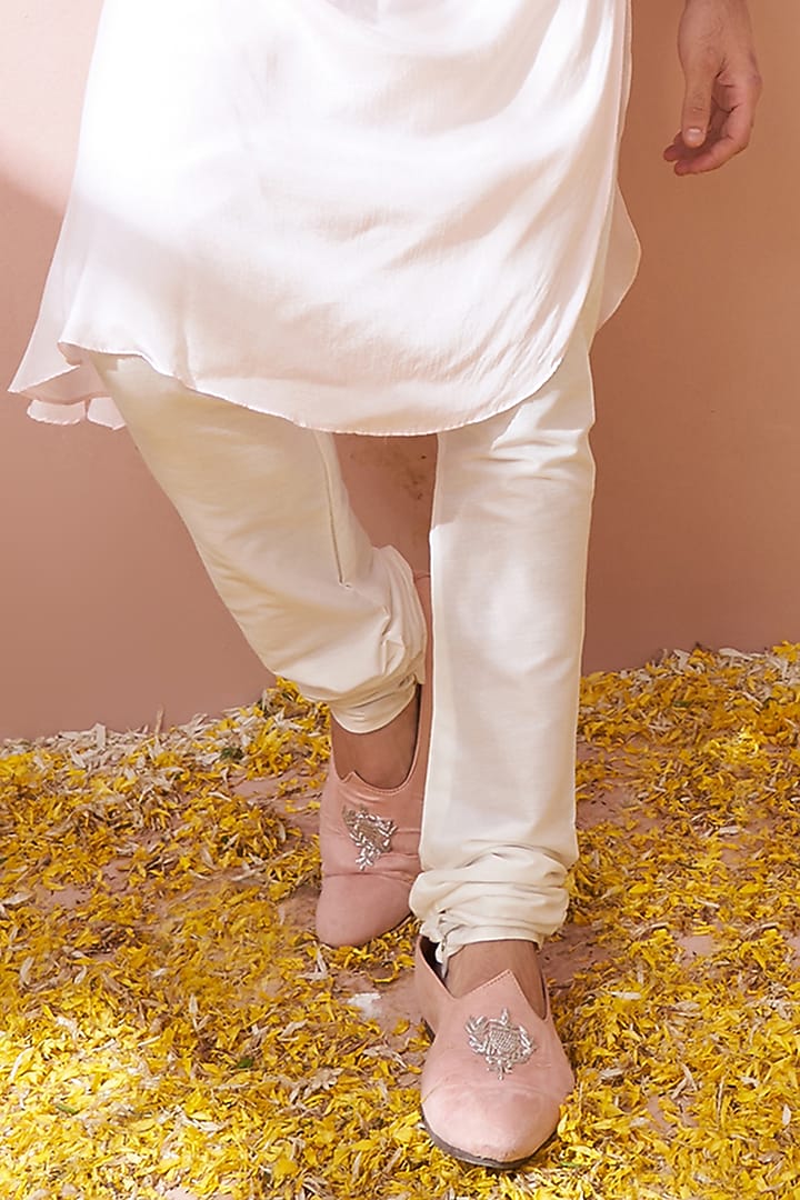 Blush Pink Silk Embroidered Bundi Jacket With Kurta Set by KORA BY NILESH MITESH at Pernia's Pop Up Shop