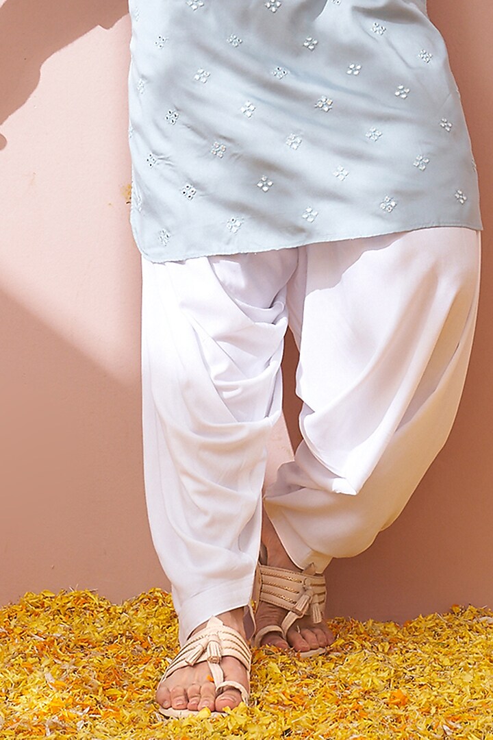 Powder Blue Embroidered Kurta Set by KORA BY NILESH MITESH at Pernia's Pop Up Shop